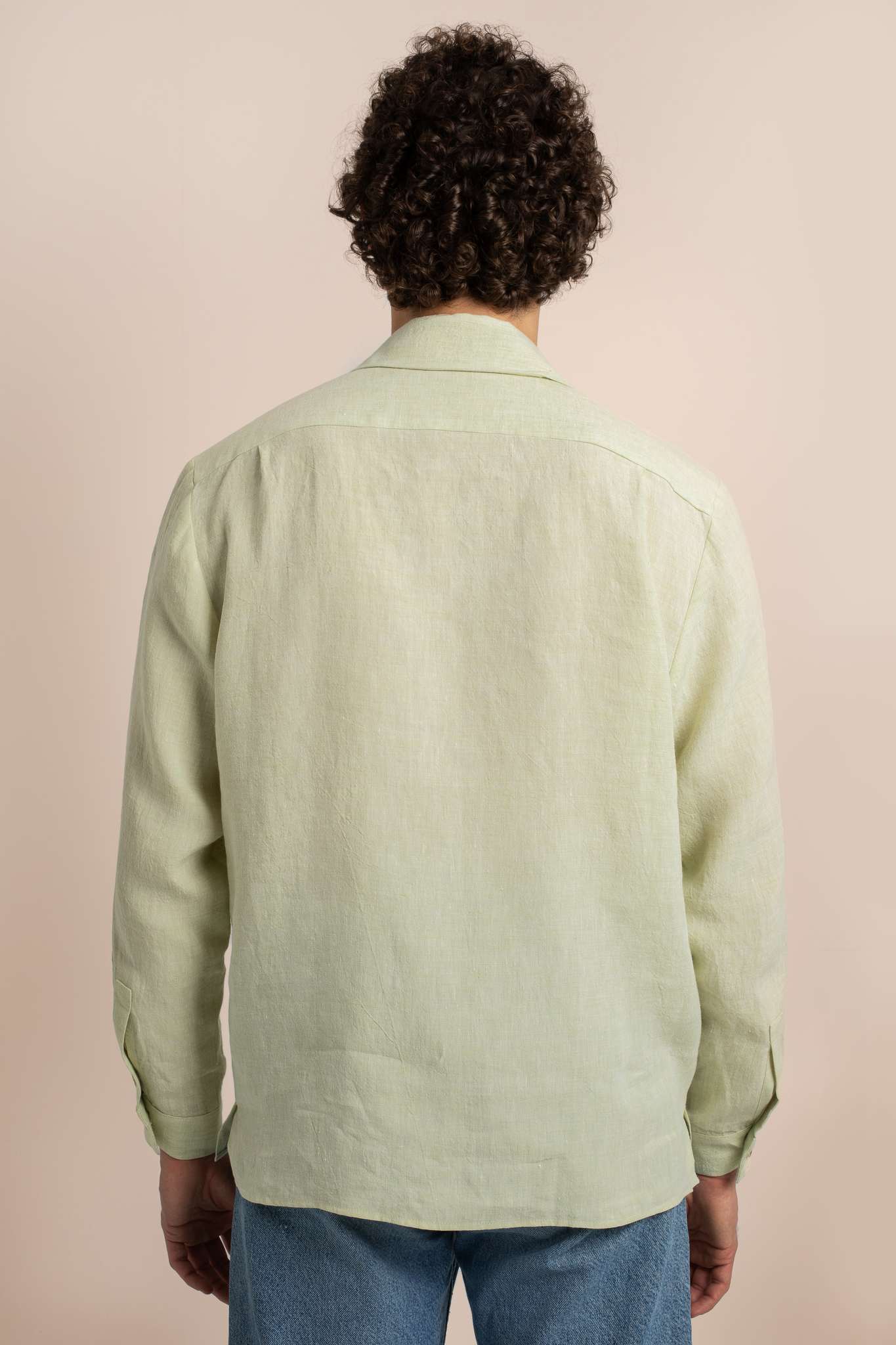 Green Mens Luxury Linen Vélos Overshirt - Back View