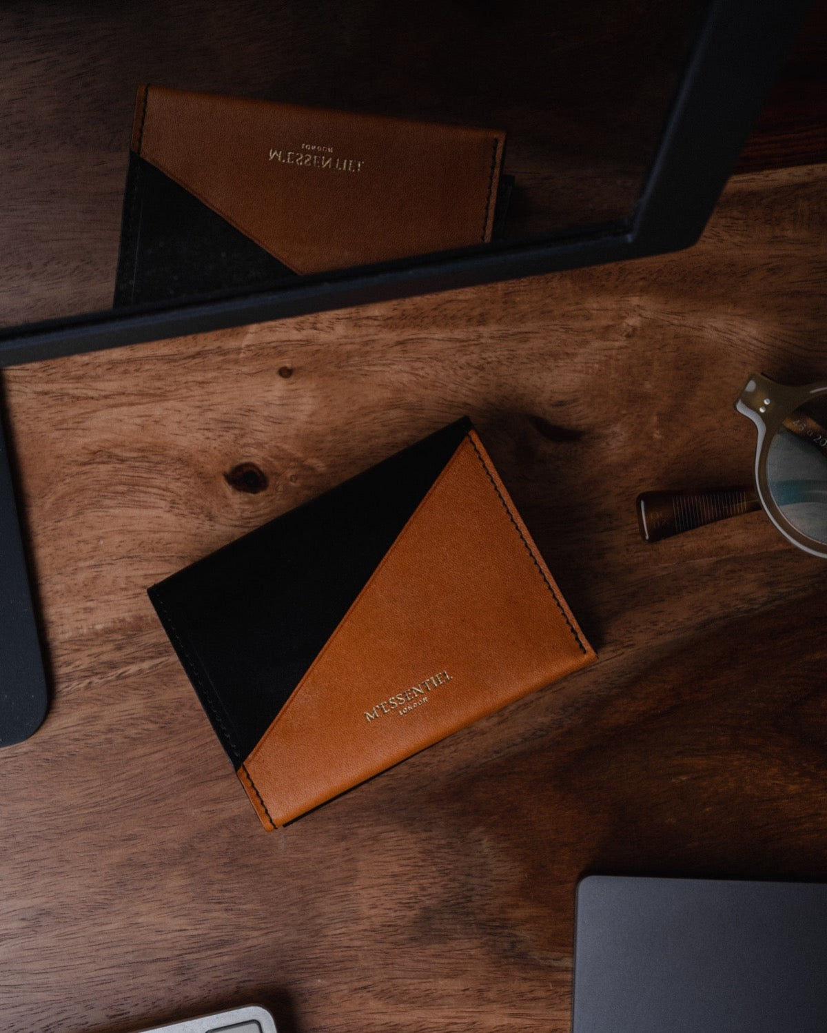 Oak Bark Leather Wallet - Black Tan