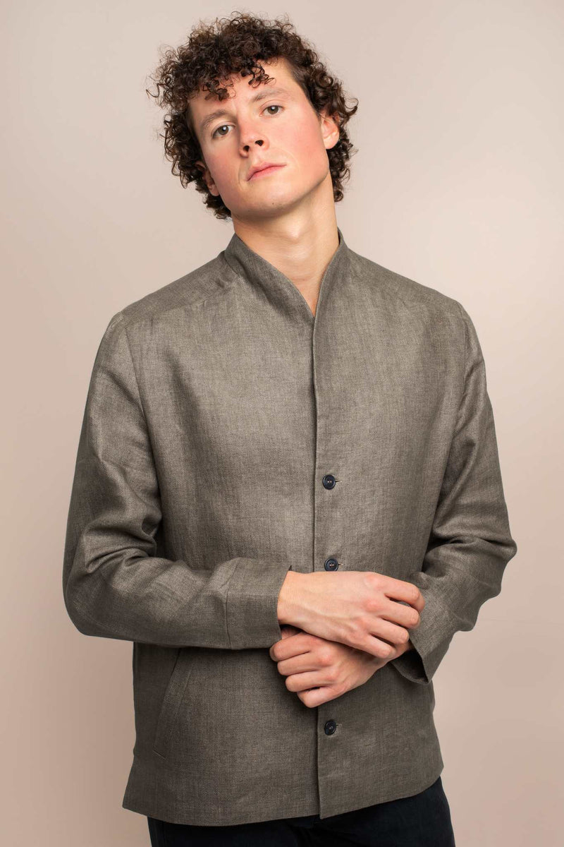 Sage Green Linen Jacket Elevato - Front View 