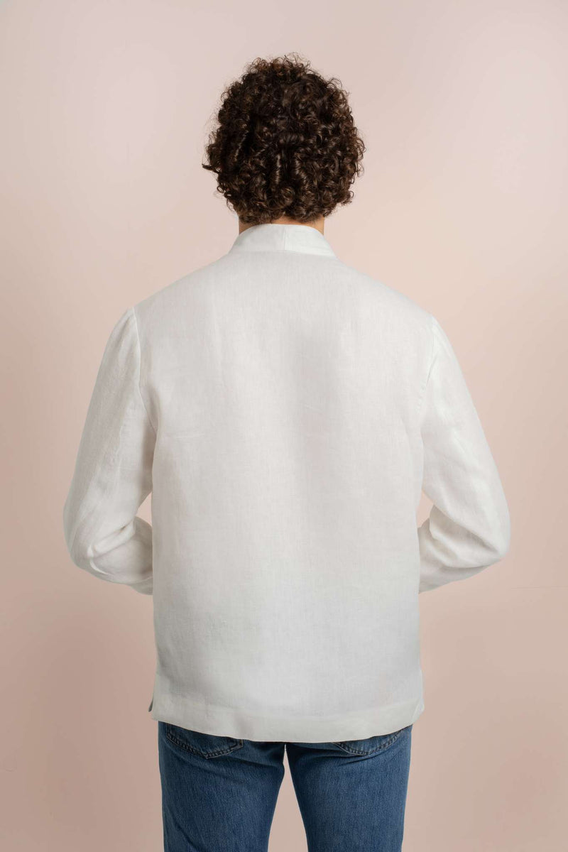Mens White Linen Elevato Jacket - Back View