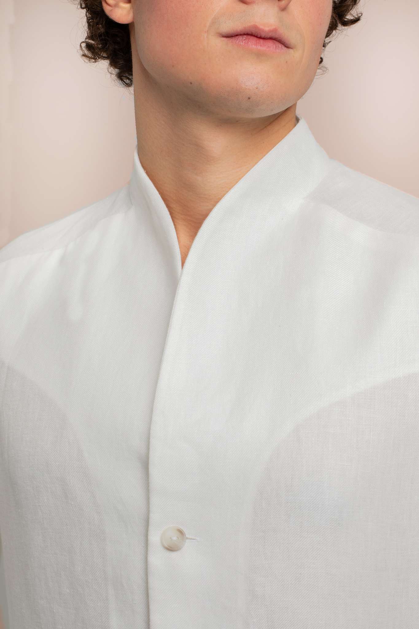 Mens White Linen Elevato Jacket - Collar Details