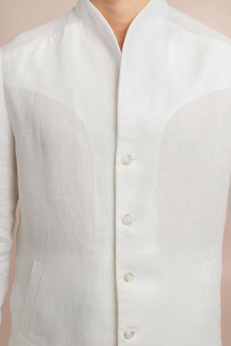 Mens White Linen Elevato Jacket - Front View
