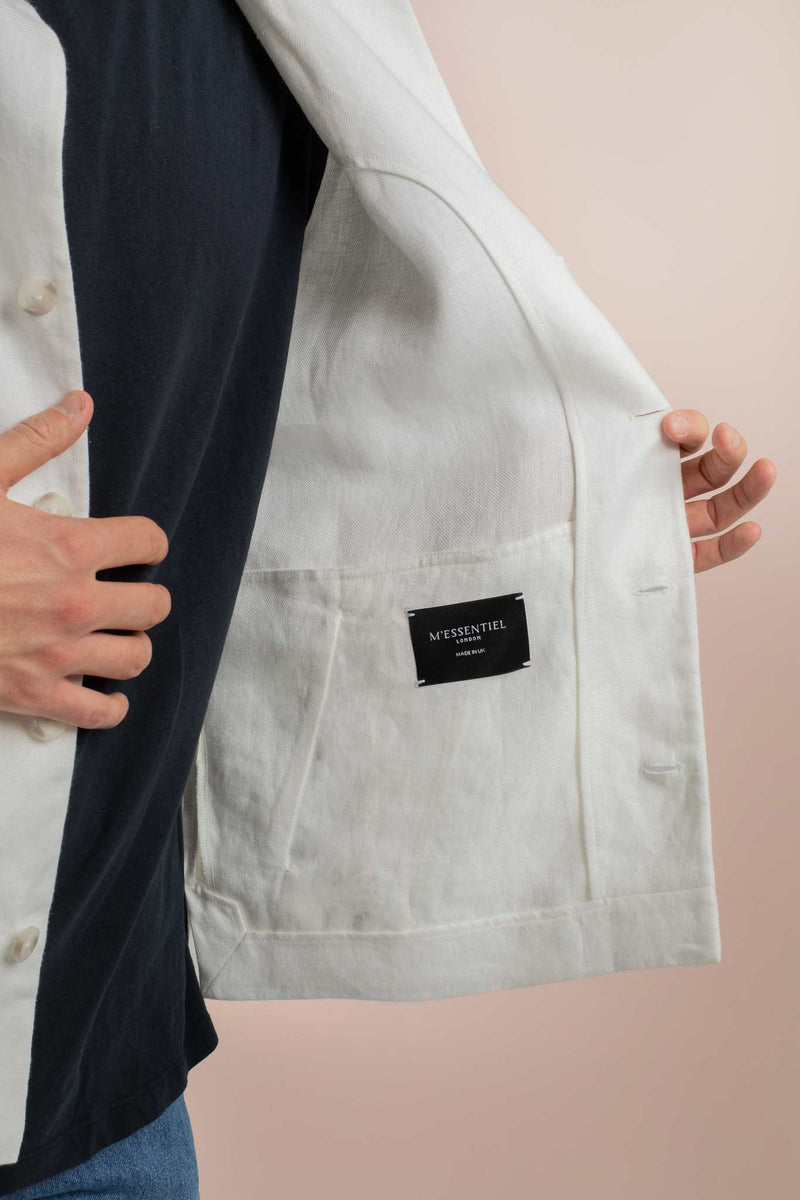 Mens White Linen Elevato Jacket - Inside View