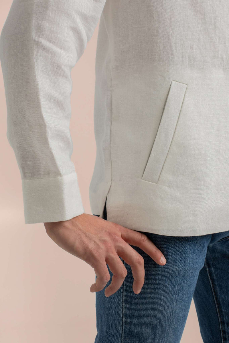 Mens White Linen Elevato Jacket - Pocket Details