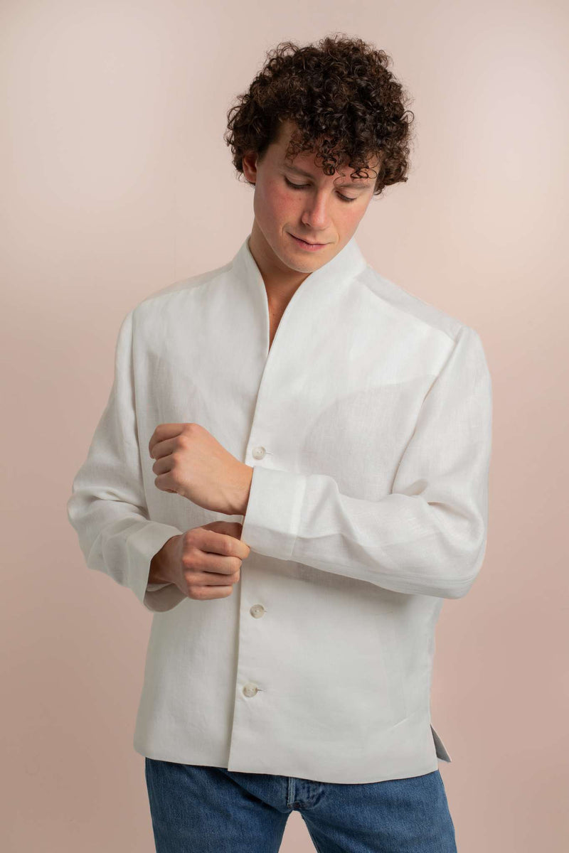 Mens White Luxury Linen Elevato Jacket