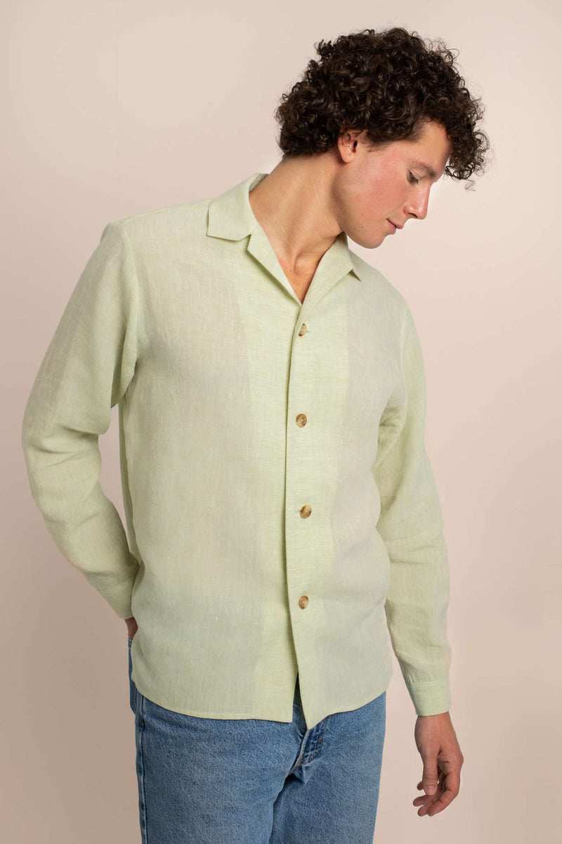 Green Mens Luxury Linen Vélos Overshirt
