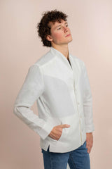 Mens White Linen Elevato Jacket - Side View