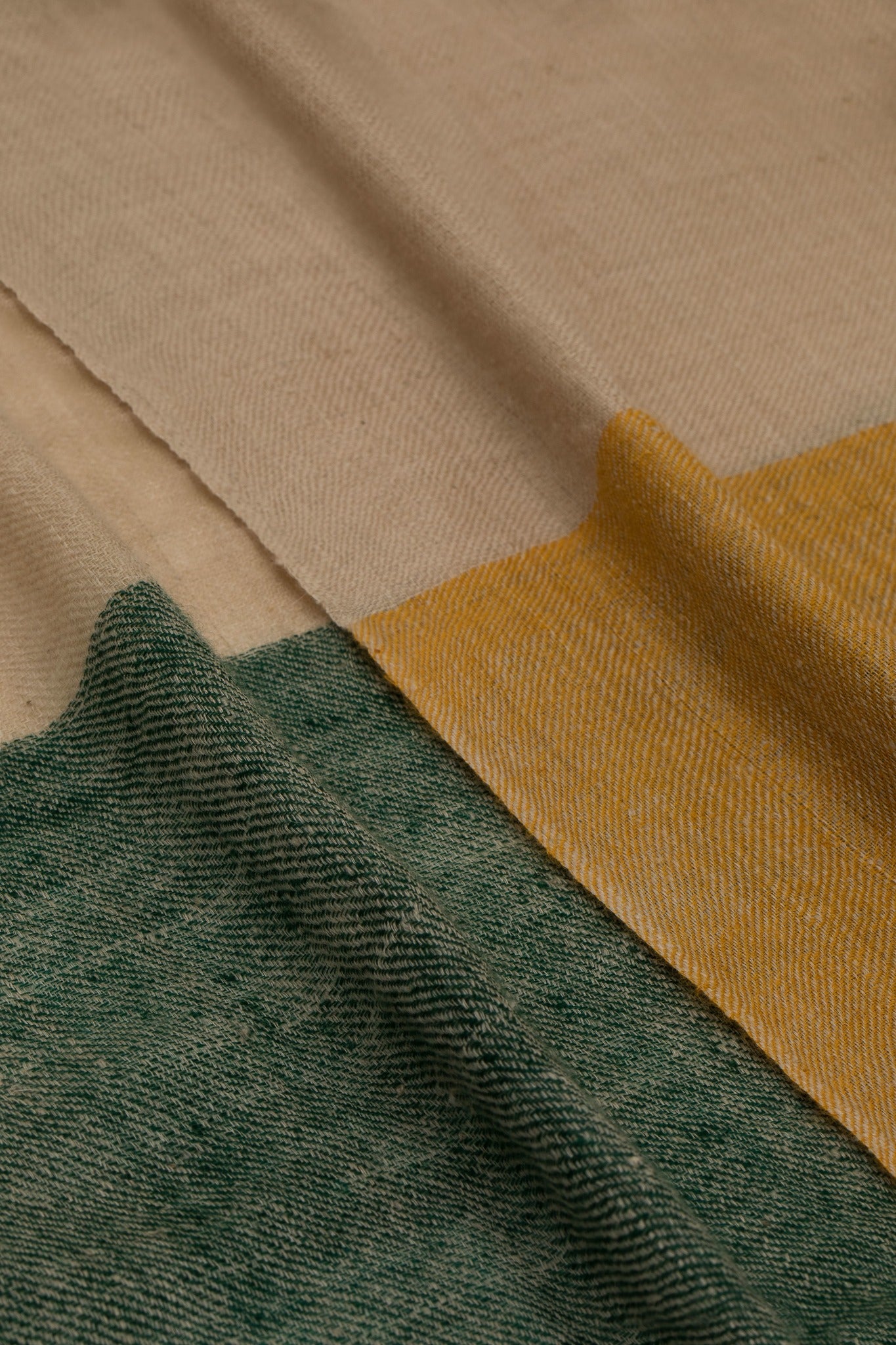 Opened Close View Of Green Mustard Pure Cashmere Scarf For Men