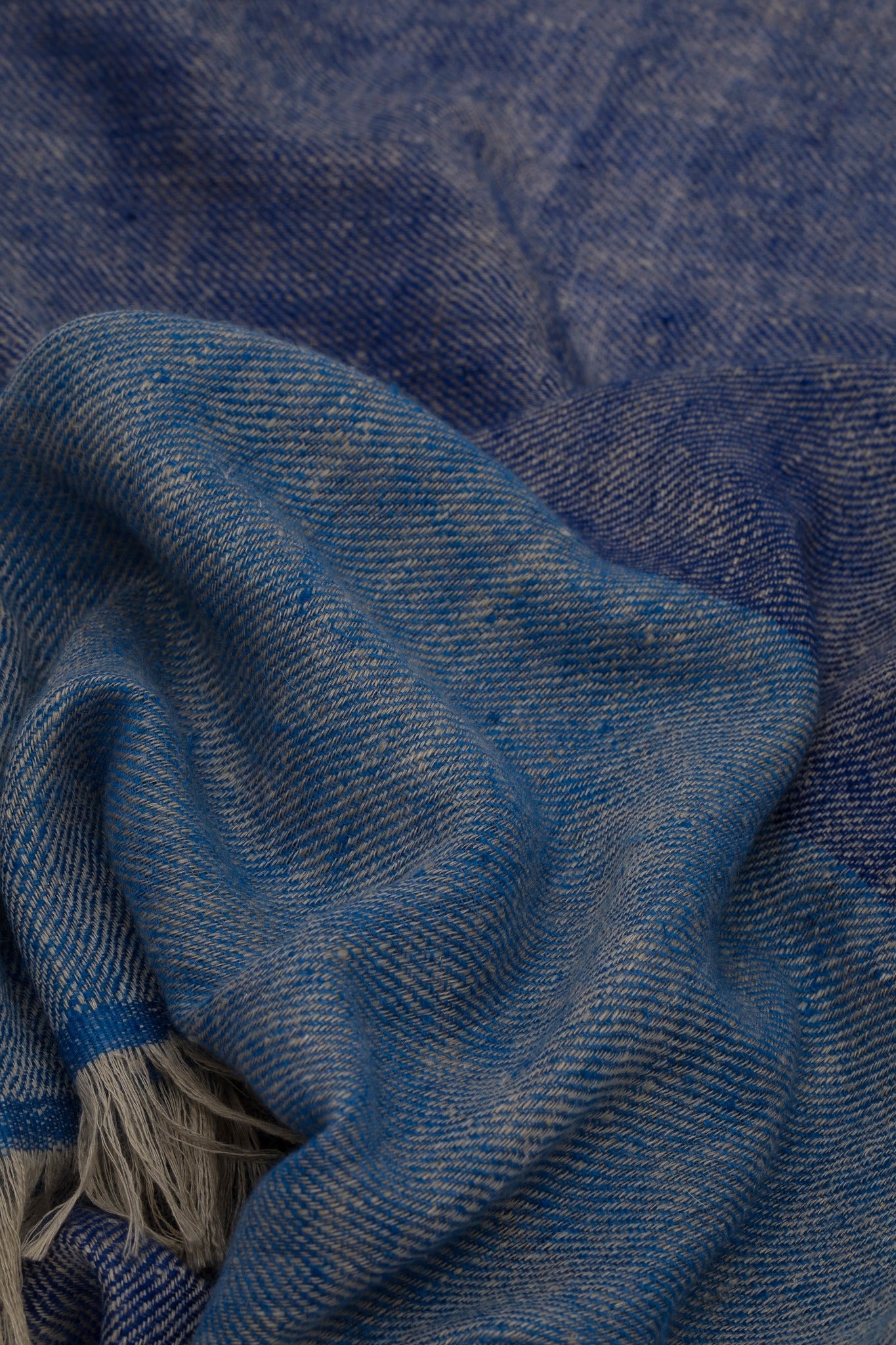 Close View Of Natural Fibres Of Blue Pure Pashmina Cashmere Luxury Scarf
