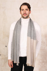 A Man Wearing An Ivory Grey Cashmere Luxury Scarf
