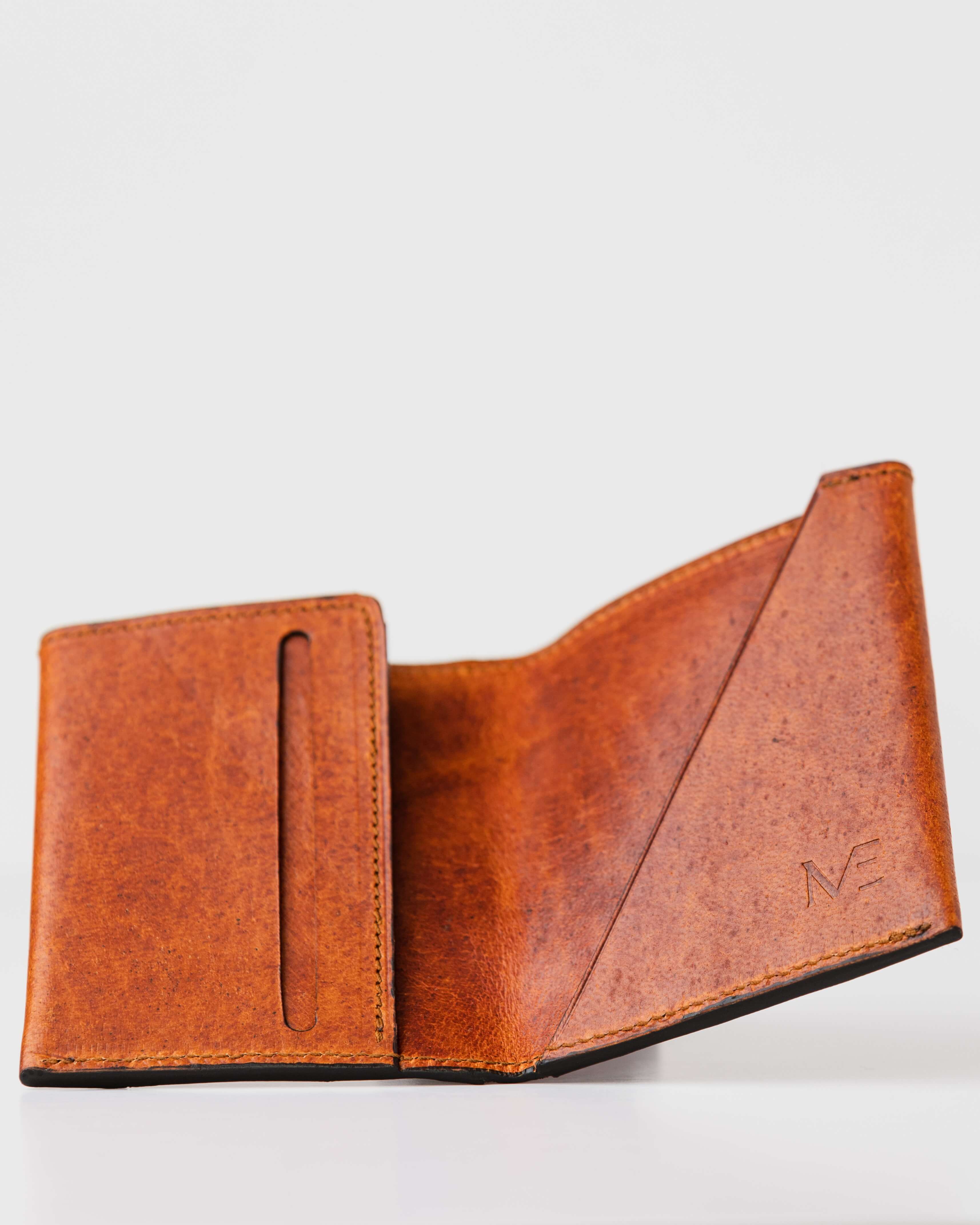 Slim Rustic Tan Deerskin Leather Wallet - Inside View